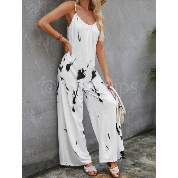 Tie Dye White Cami Jumpsuit Loose Fitting - Picture 5 of 7